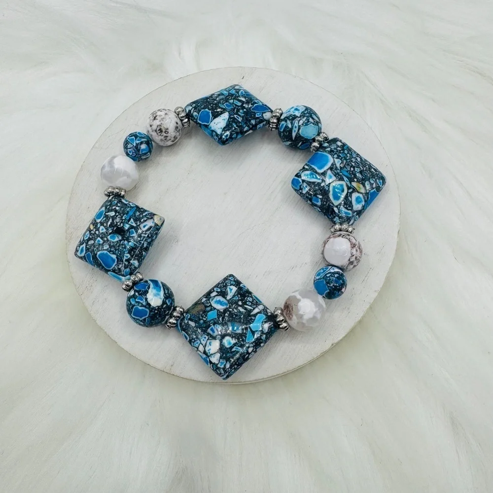 Square Beaded Geometric Unique Design Bracelets in light Blue theme